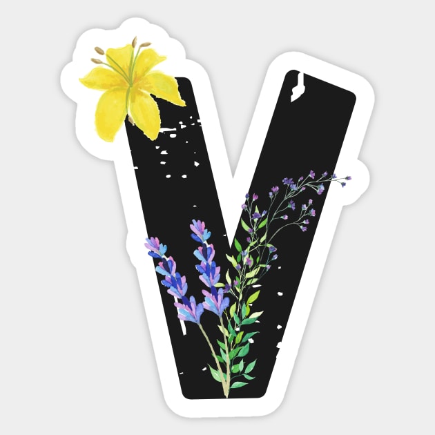 Letter V - Botanical English Alphabet, Name Initial Sticker by Entho